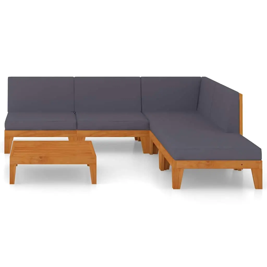 Outdoor Furniture Set 6 Piece Modular Garden Lounge Solid Acacia Wood Grey Cushions