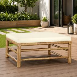6 Piece Bamboo Garden Lounge Set Outdoor Patio Furniture with Cream Cushions