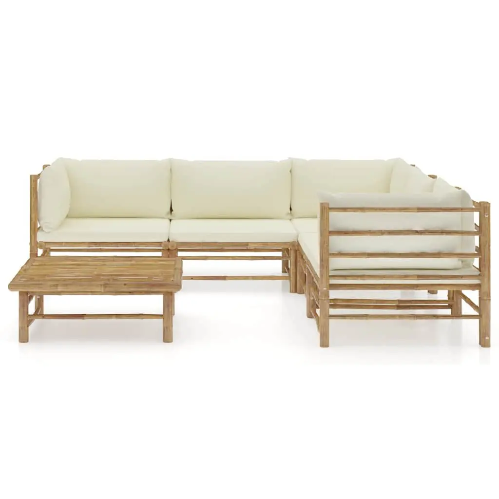 Garden Lounge Set 6 Piece Bamboo Outdoor Furniture Sectional Sofa with Cushions