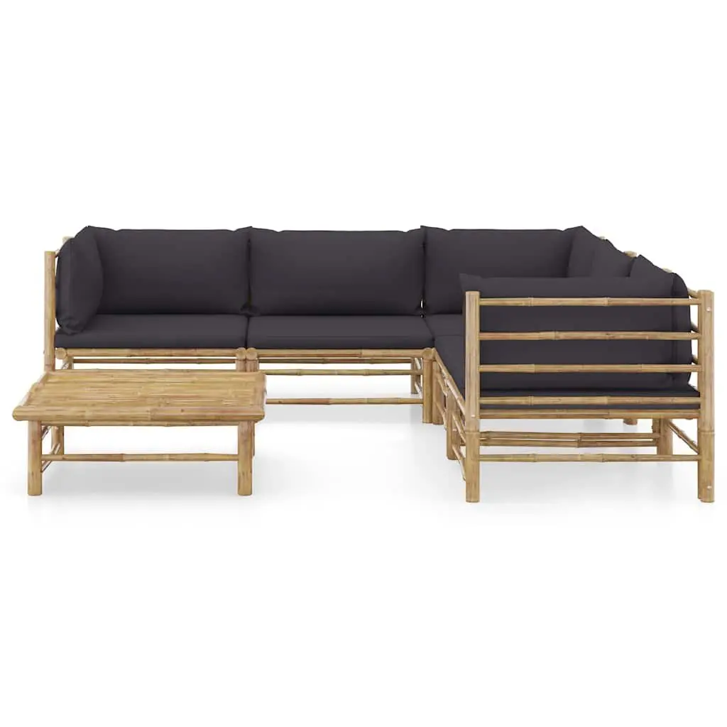 Bamboo Outdoor Furniture Set 6 Piece Modular Lounge with Dark Grey Cushions