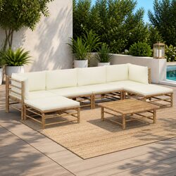 7-Piece Bamboo Garden Lounge Furniture Set in Cream