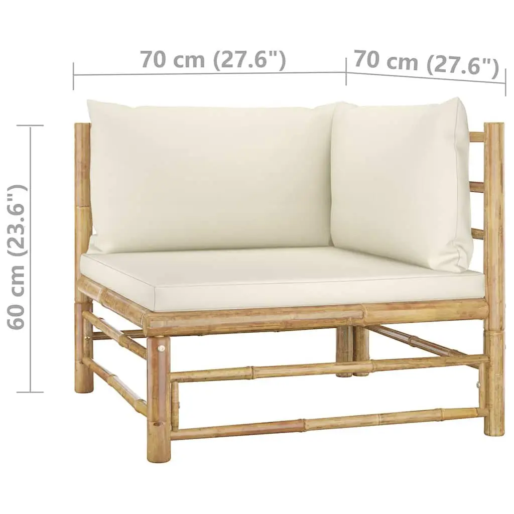 7 Piece Bamboo Garden Lounge Set Modular Arrangement with Cream Cushions