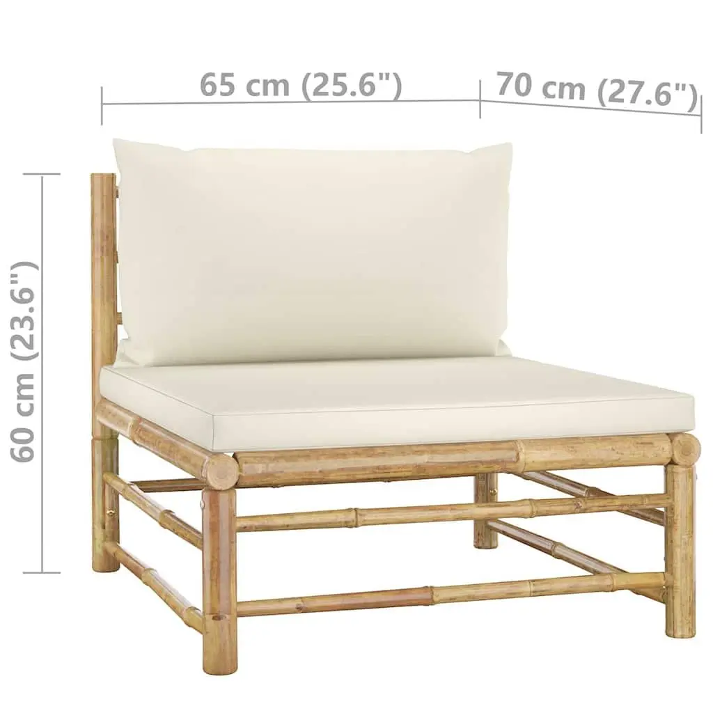 7 Piece Bamboo Garden Lounge Set Modular Arrangement with Cream Cushions