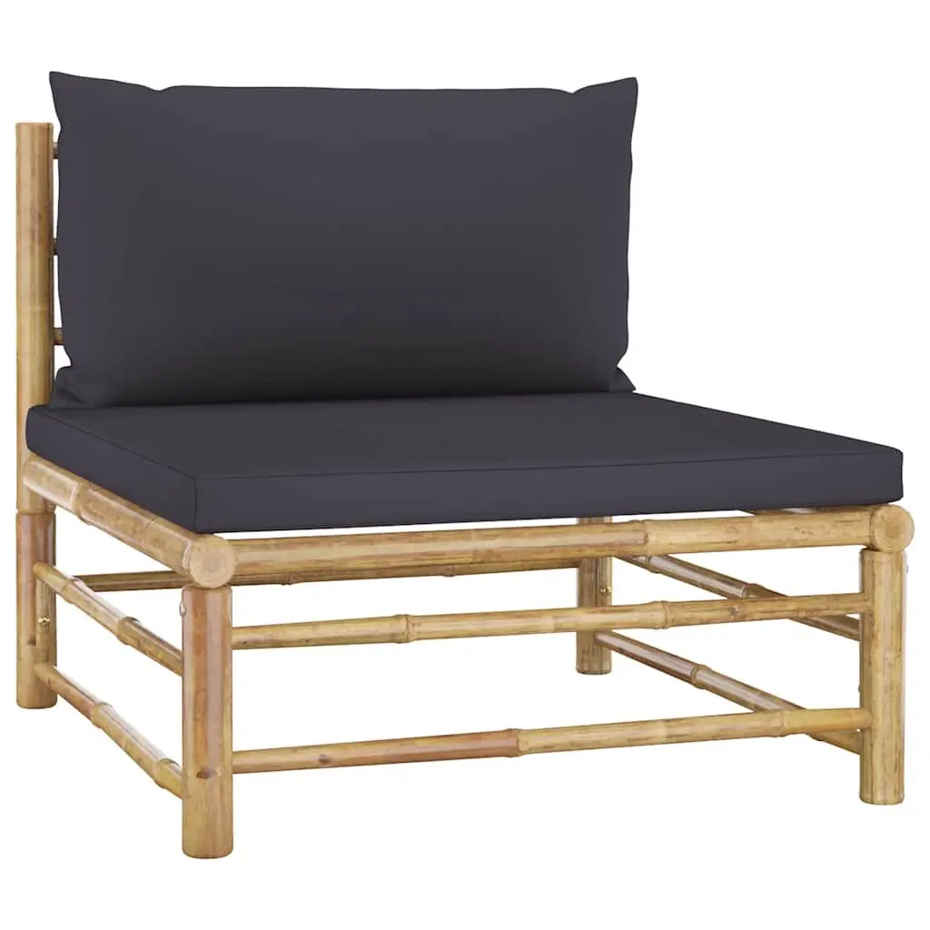 Bamboo Garden Lounge Set 4 Piece Outdoor Furniture with Grey Cushions Modular