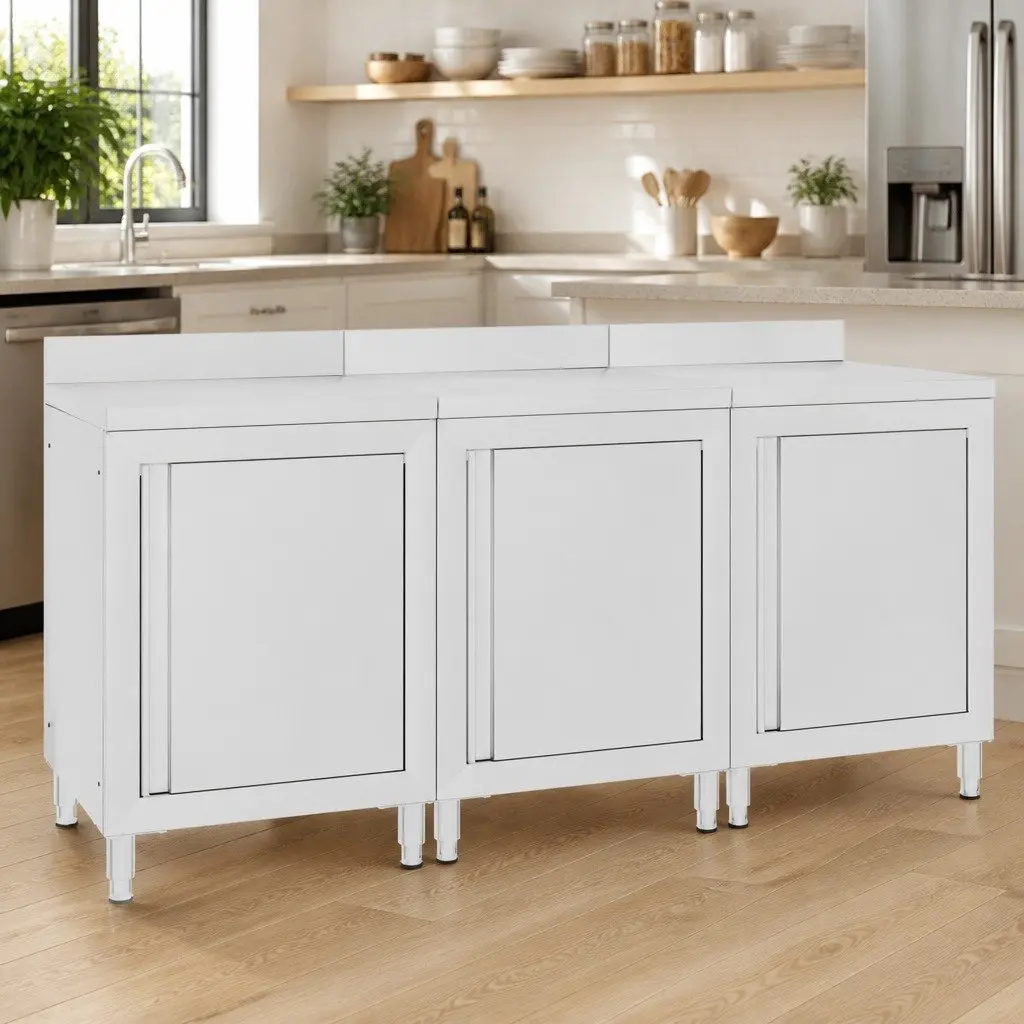 Commercial Work Table Cabinet 180x60x96 cm Stainless Steel Storage for Kitchen Restaurant