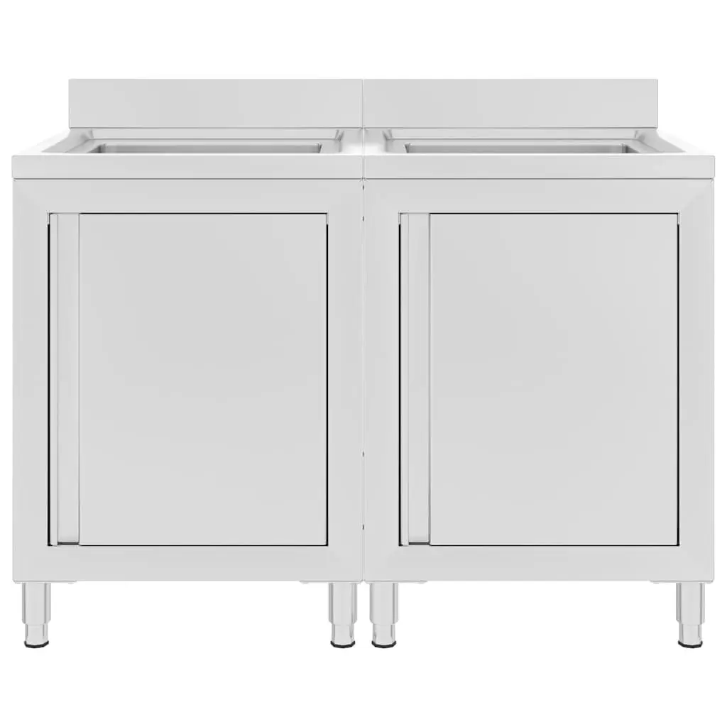 Commercial Stainless Steel Kitchen Sink Cabinet 2 Pieces Adjustable Feet Back Splash