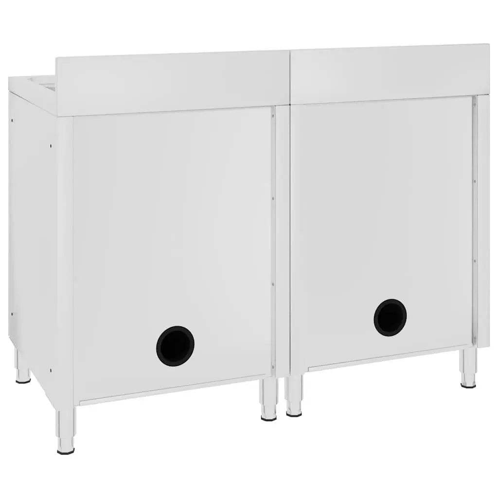 Commercial Stainless Steel Kitchen Sink Cabinet 2 Pieces Adjustable Feet Back Splash