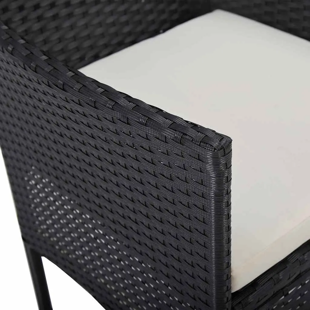3 Piece Garden Dining Set Black Poly Rattan Glass Outdoor Furniture