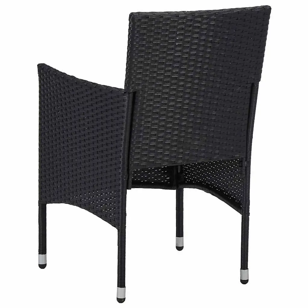 3 Piece Garden Dining Set Black Poly Rattan Glass Outdoor Furniture