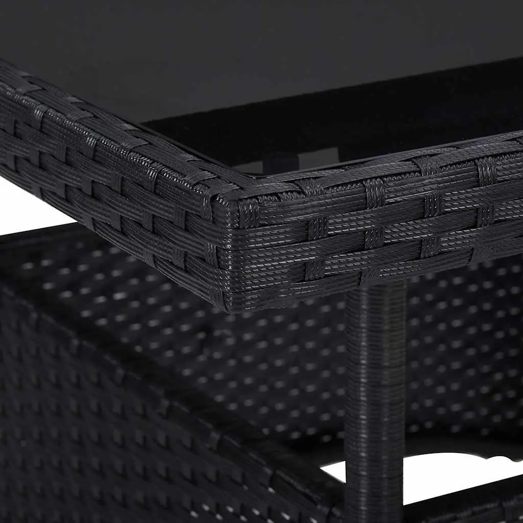 3 Piece Garden Dining Set Black Poly Rattan Glass Outdoor Furniture