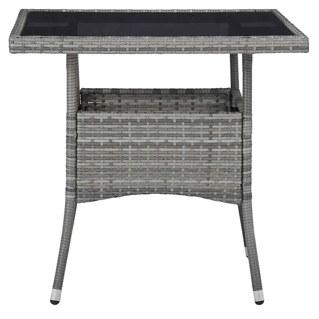 3 Piece Outdoor Dining Set Grey Poly Rattan Table with Tempered Glass Top and Cushions