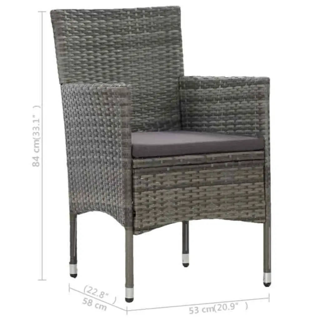 3 Piece Outdoor Dining Set Grey Poly Rattan Table Solid Acacia Wood Top
