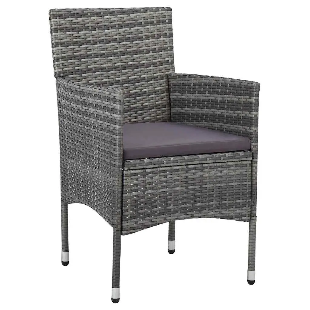 3 Piece Outdoor Dining Set Grey Poly Rattan Table Solid Acacia Wood Top