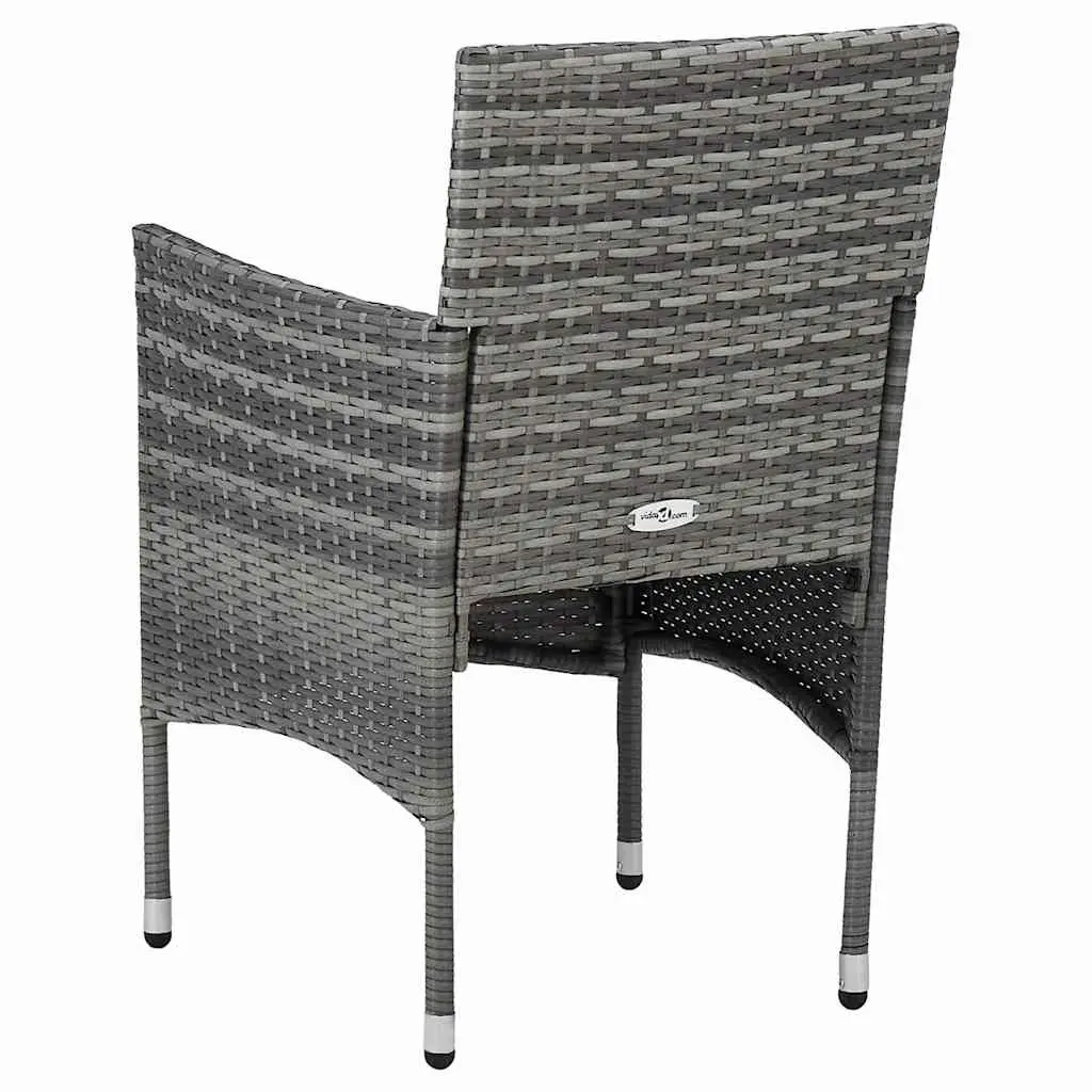 3 Piece Outdoor Dining Set Grey Poly Rattan Table Solid Acacia Wood Top