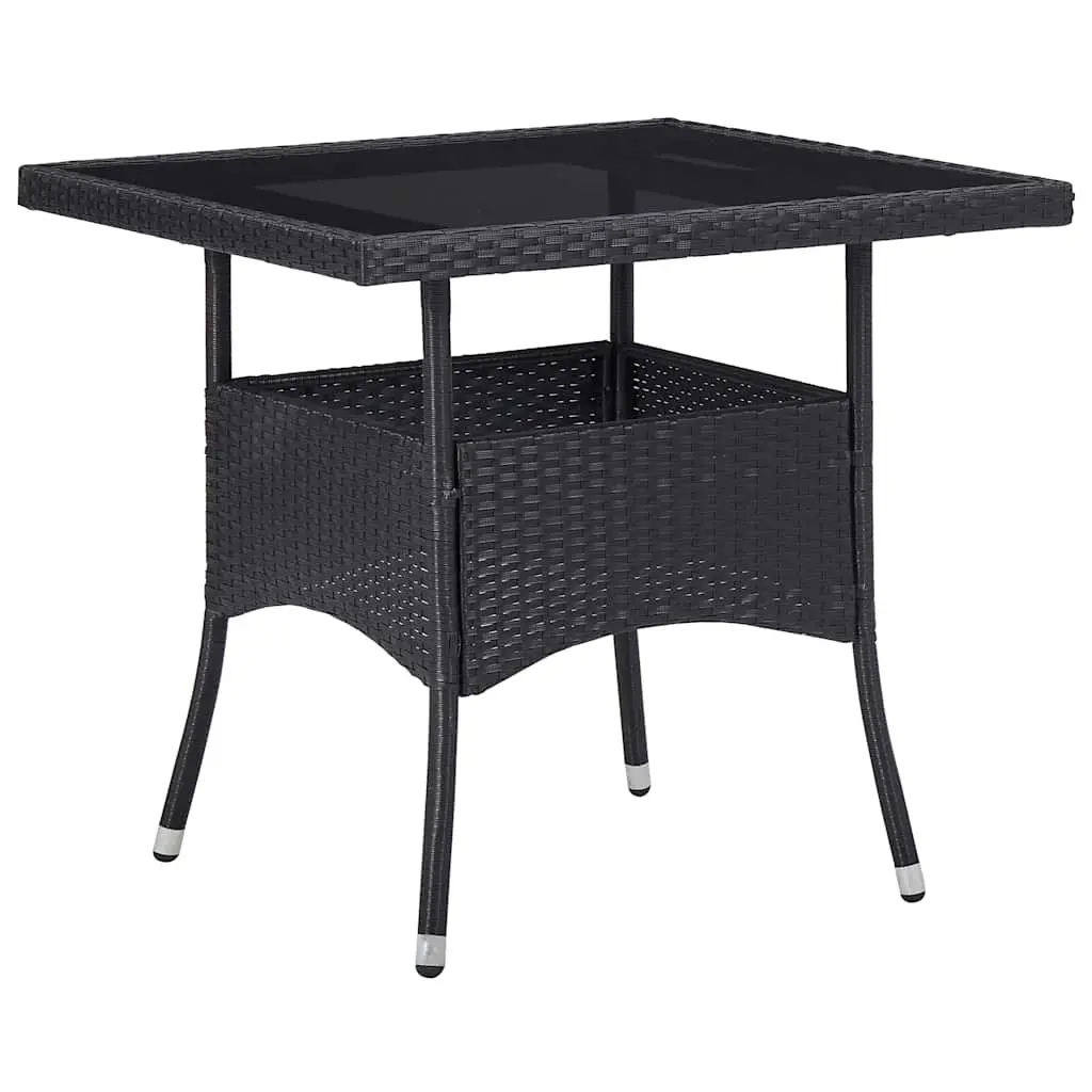 5 Piece Outdoor Dining Set Black PE Rattan Glass Table and Chairs