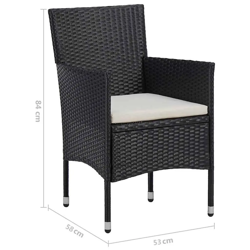 5 Piece Outdoor Dining Set Black PE Rattan Glass Table and Chairs