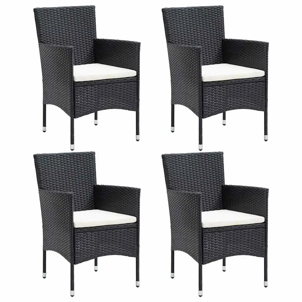 5 Piece Outdoor Dining Set Black PE Rattan Glass Table and Chairs