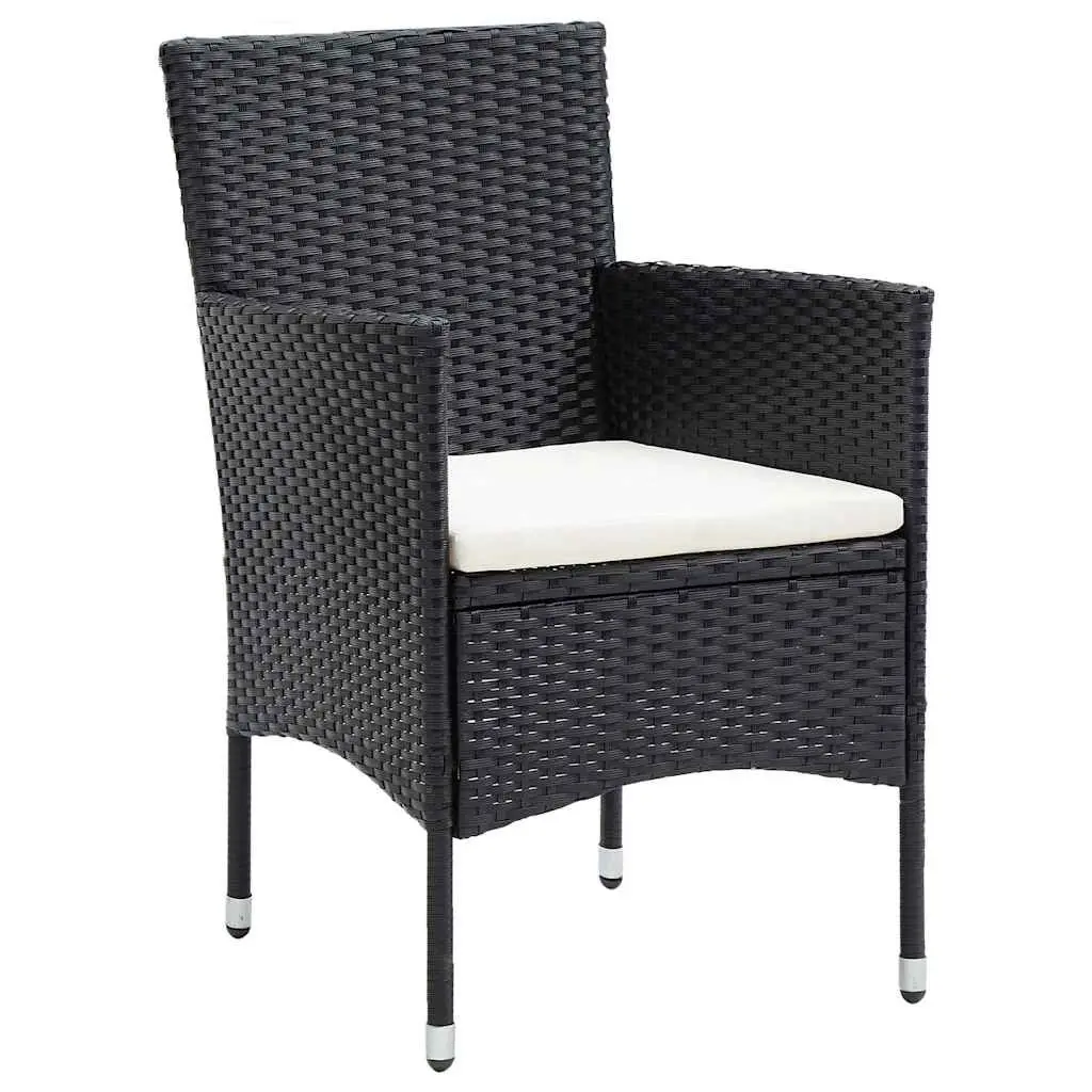 5 Piece Outdoor Dining Set Black PE Rattan Glass Table and Chairs