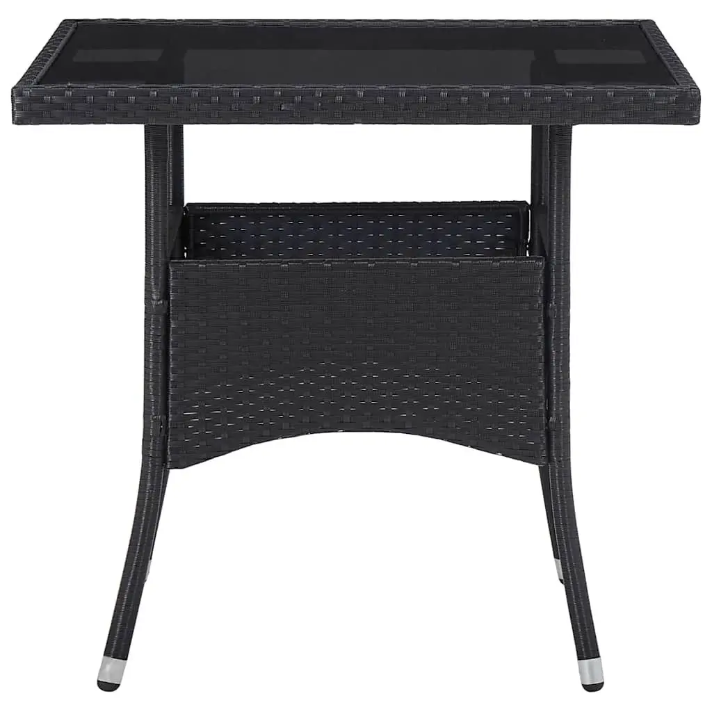 5 Piece Garden Dining Set Steel Frame Black PE Rattan Glass Table Top Outdoor