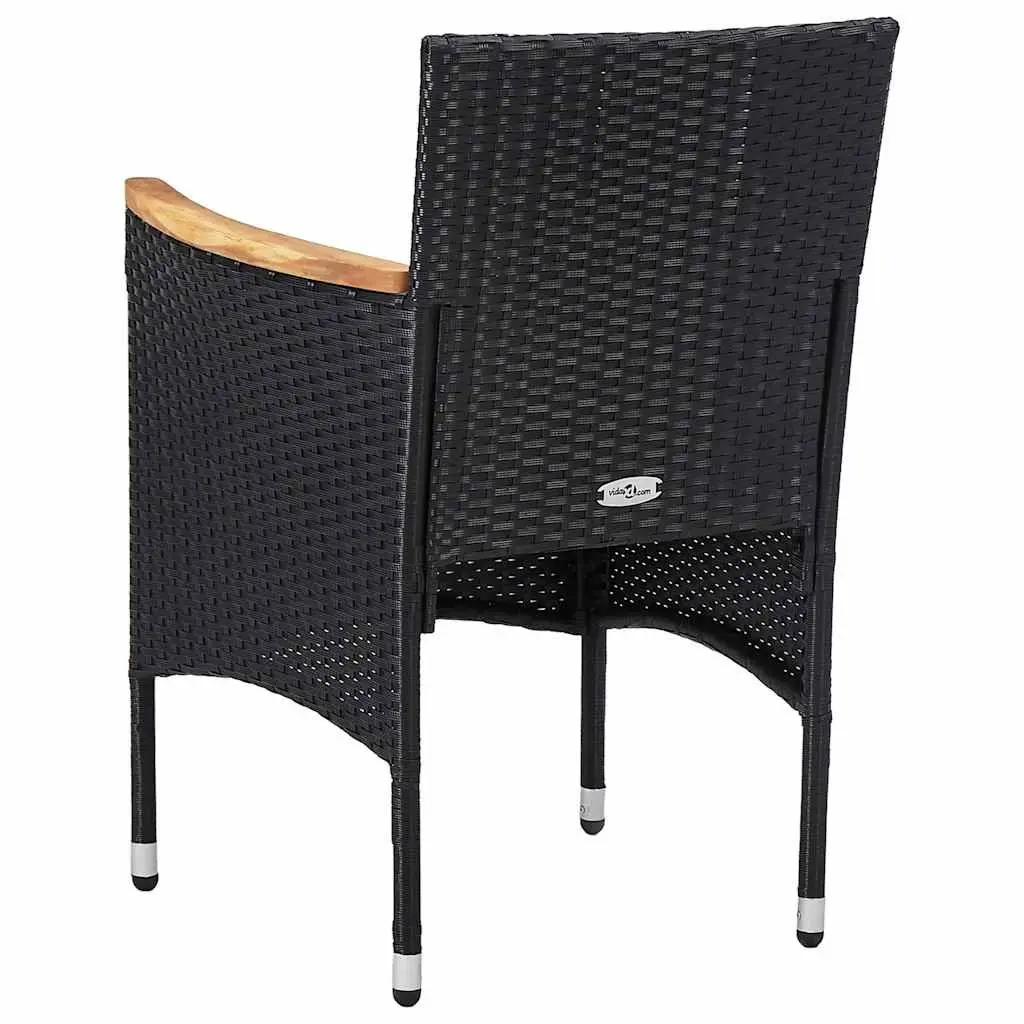 5 Piece Garden Dining Set Steel Frame Black PE Rattan Glass Table Top Outdoor