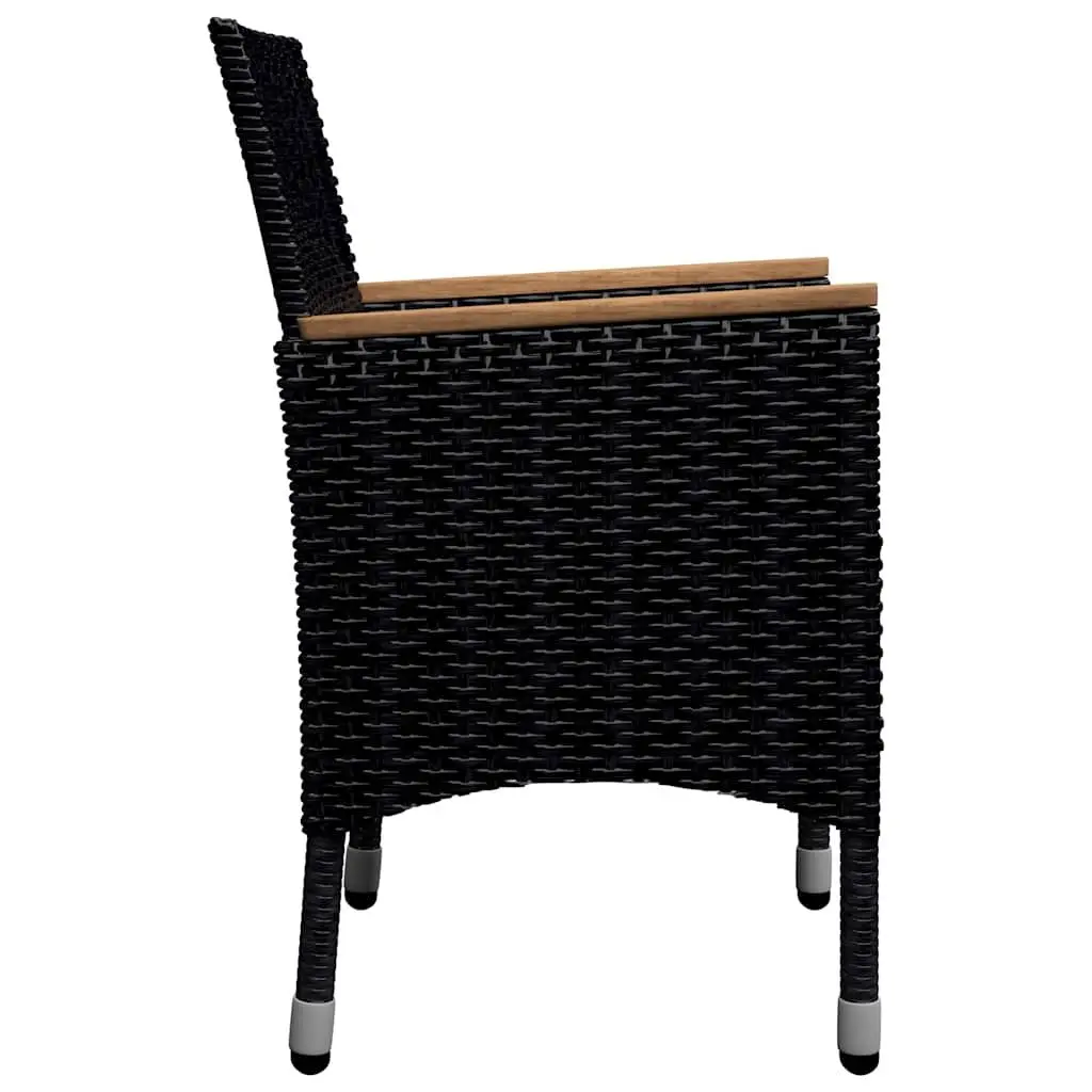 Outdoor Dining Set 9 Piece Weather Resistant Hand Woven PE Rattan Acacia Wood Black
