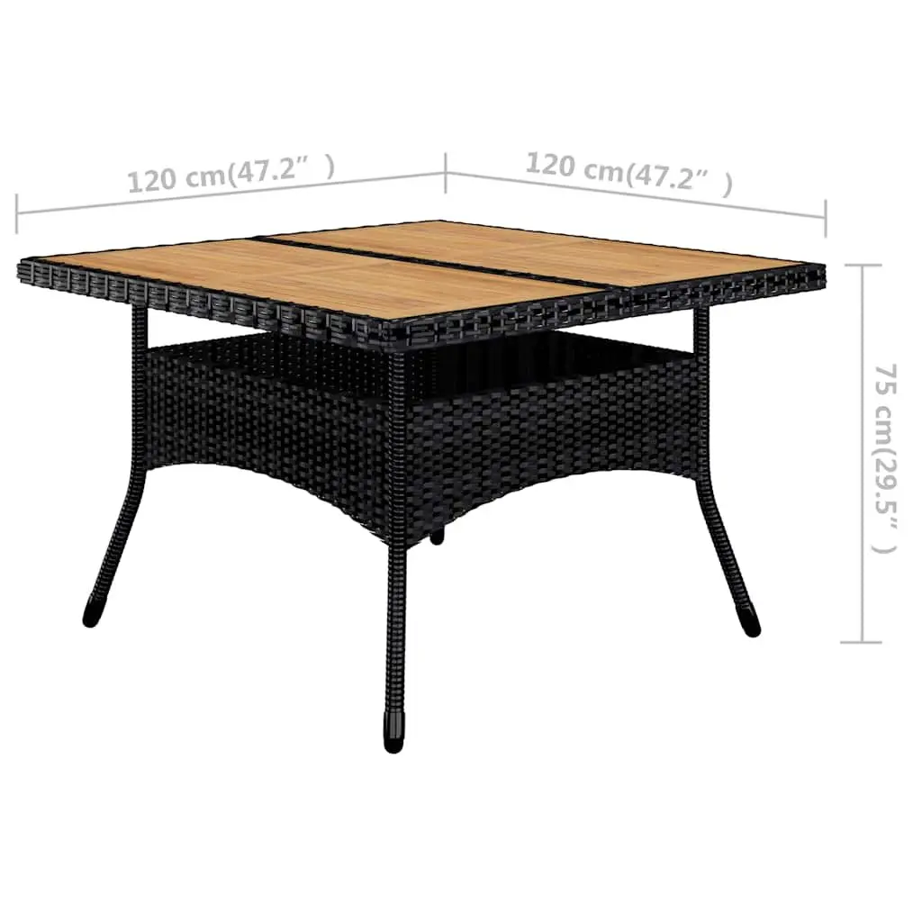 9 Piece Outdoor Dining Set PE Rattan Acacia Wood Black Garden Furniture