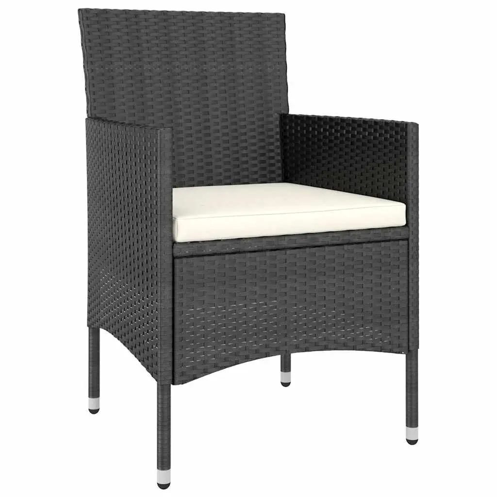 Outdoor Rattan Dining Set 3 Piece Black Chairs Table with Reinforced Tempered Glass Top
