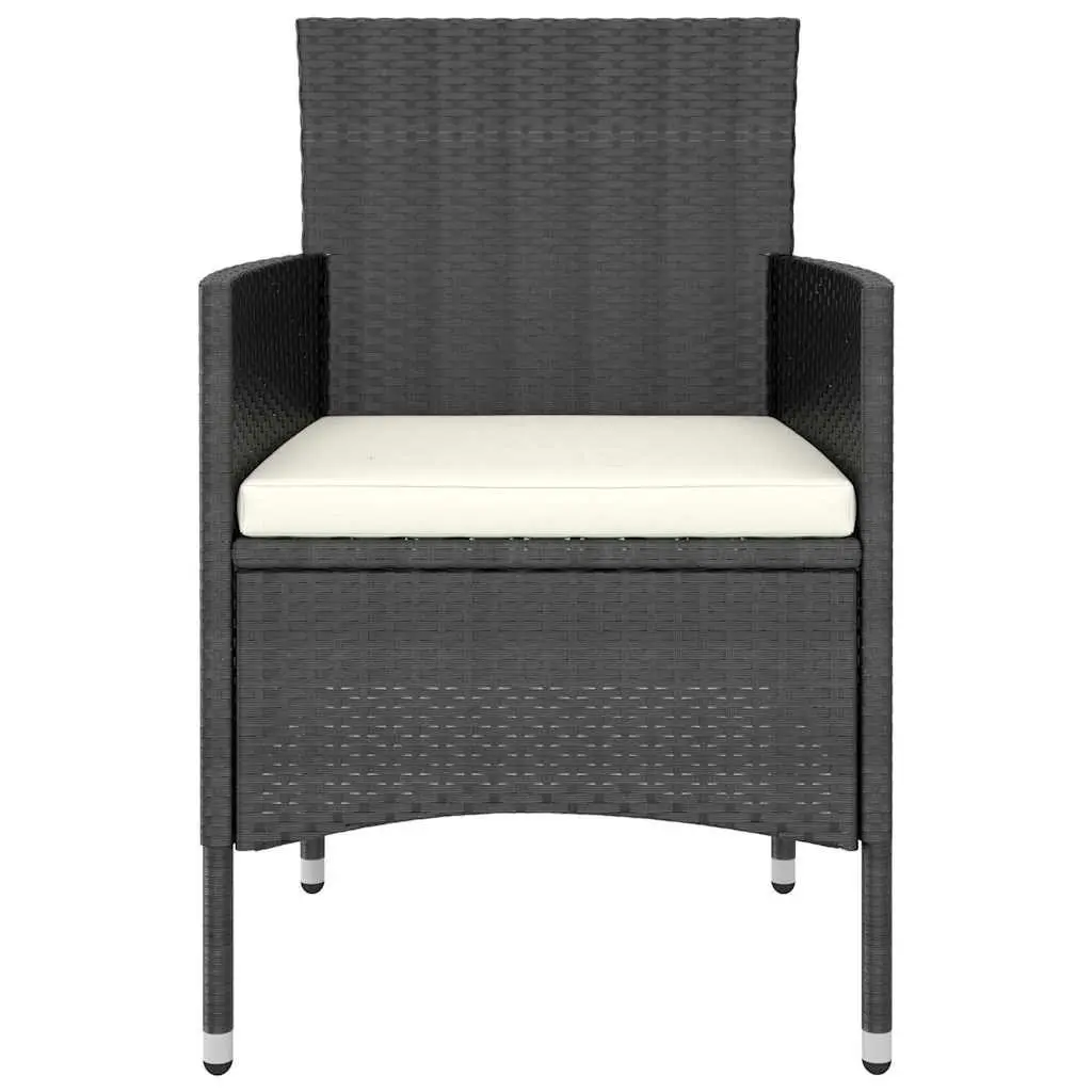 Outdoor Rattan Dining Set 3 Piece Black Chairs Table with Reinforced Tempered Glass Top
