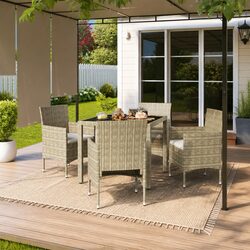 Outdoor Garden Dining Table Set 5 Piece Beige Rattan Chairs