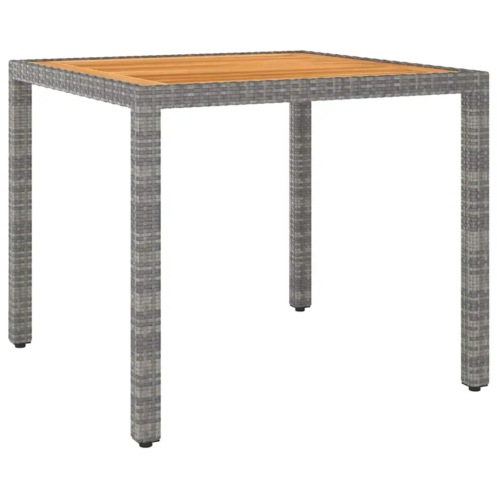 5 Piece Grey Outdoor Dining Set with Acacia Wood Table and PE Rattan Chairs on Powder Coated Steel Frame