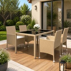 5 Piece Garden Dining Set Outdoor Patio Furniture PE Rattan Tempered Glass
