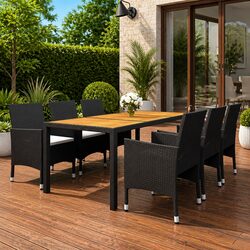 7 Piece Garden Dining Set Outdoor Patio Rattan Chairs Table Black Furniture