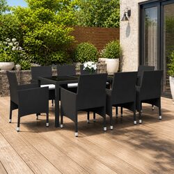 9 Piece Garden Dining Set Outdoor Patio Furniture Black PE Rattan Steel Frame