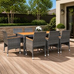 Garden Dining Set 9 Piece Outdoor Patio Furniture Grey Poly Rattan Steel Frame