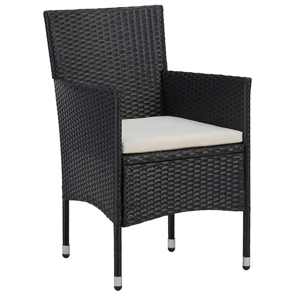 3 Piece Outdoor Dining Set Black Poly Rattan Patio Garden Table Chairs