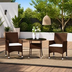 Garden Dining Set 3 Piece Outdoor Poly Rattan Patio Furniture Brown