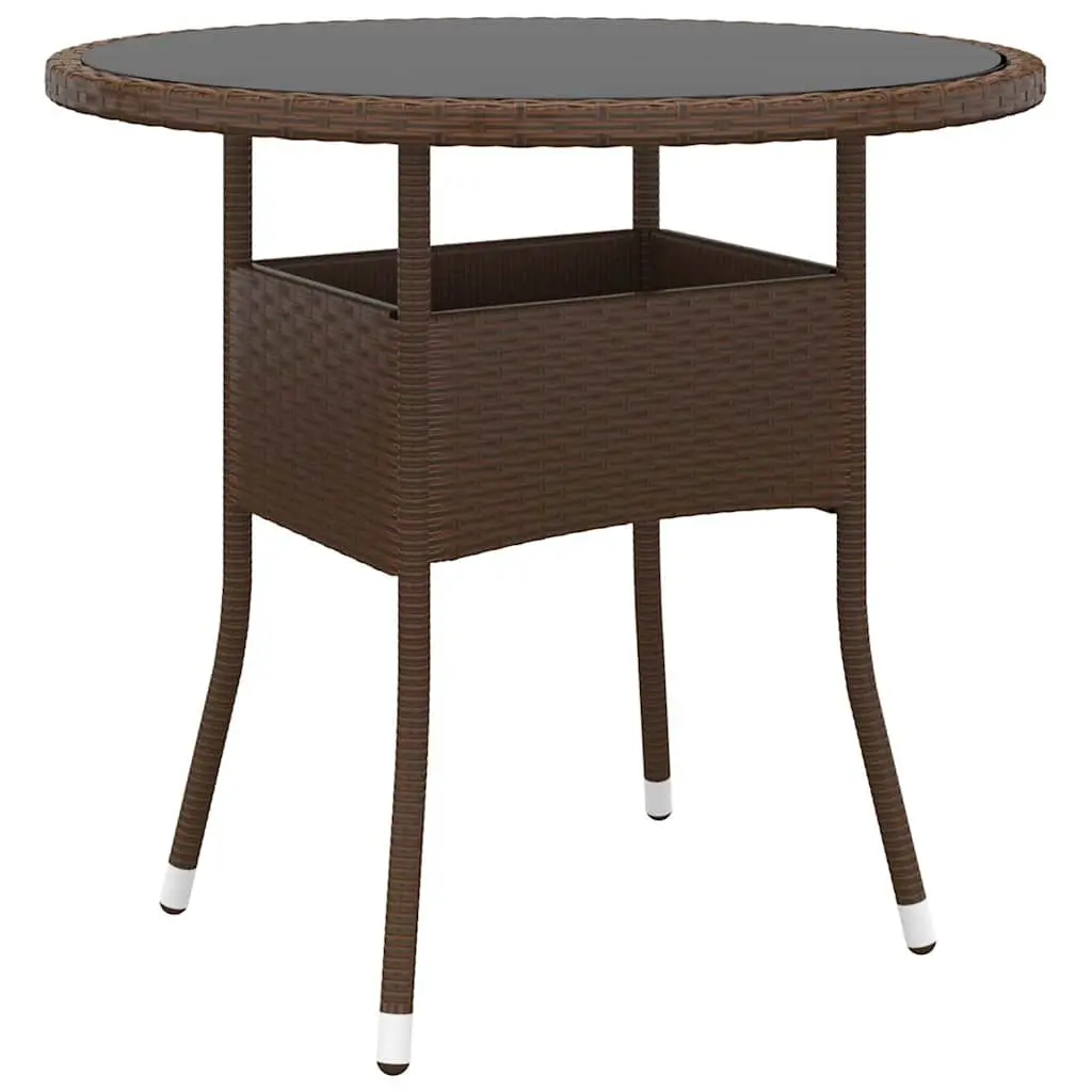 Garden Dining Set 5 Piece Brown Rattan Outdoor Furniture with Tempered Glass Tabletop and Thickly Padded Cushions