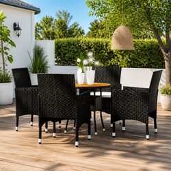 Garden Dining Set 5 Piece Outdoor Patio Furniture Black Poly Rattan Table Chairs