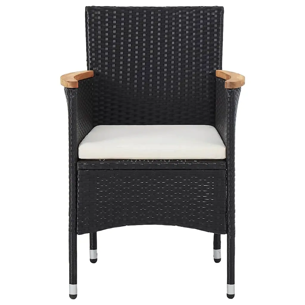 5 Piece Outdoor Dining Set Black Poly Rattan Table Chairs Tempered Glass Top