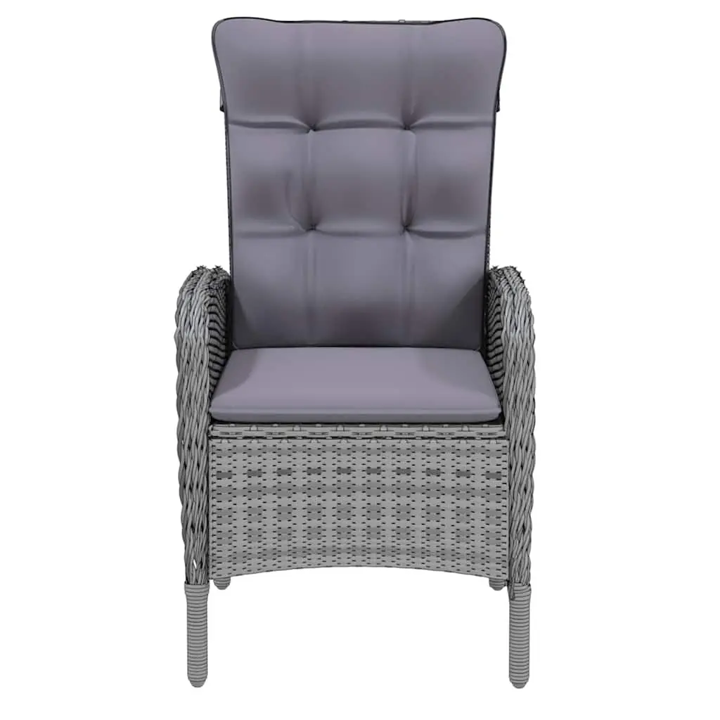3 Piece Garden Dining Set Grey Rattan Outdoor Patio Furniture with Cushions and Adjustable Backrest