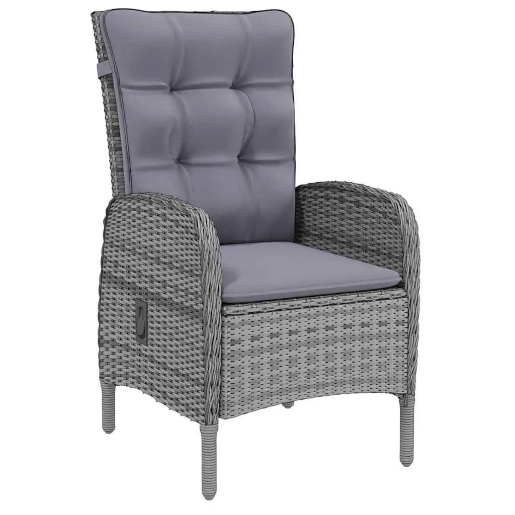 Garden Dining Set 5 Piece Outdoor Furniture Grey Poly Rattan Table with Glass Top and Reclining Chairs