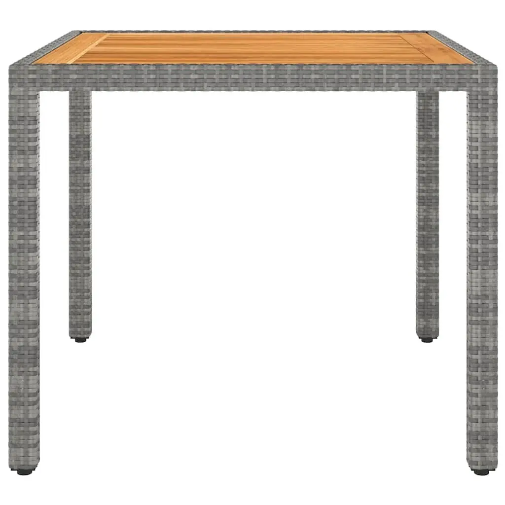 5 Piece Garden Dining Set Grey Steel Frame PE Rattan Weather Resistant Acacia Wood Table