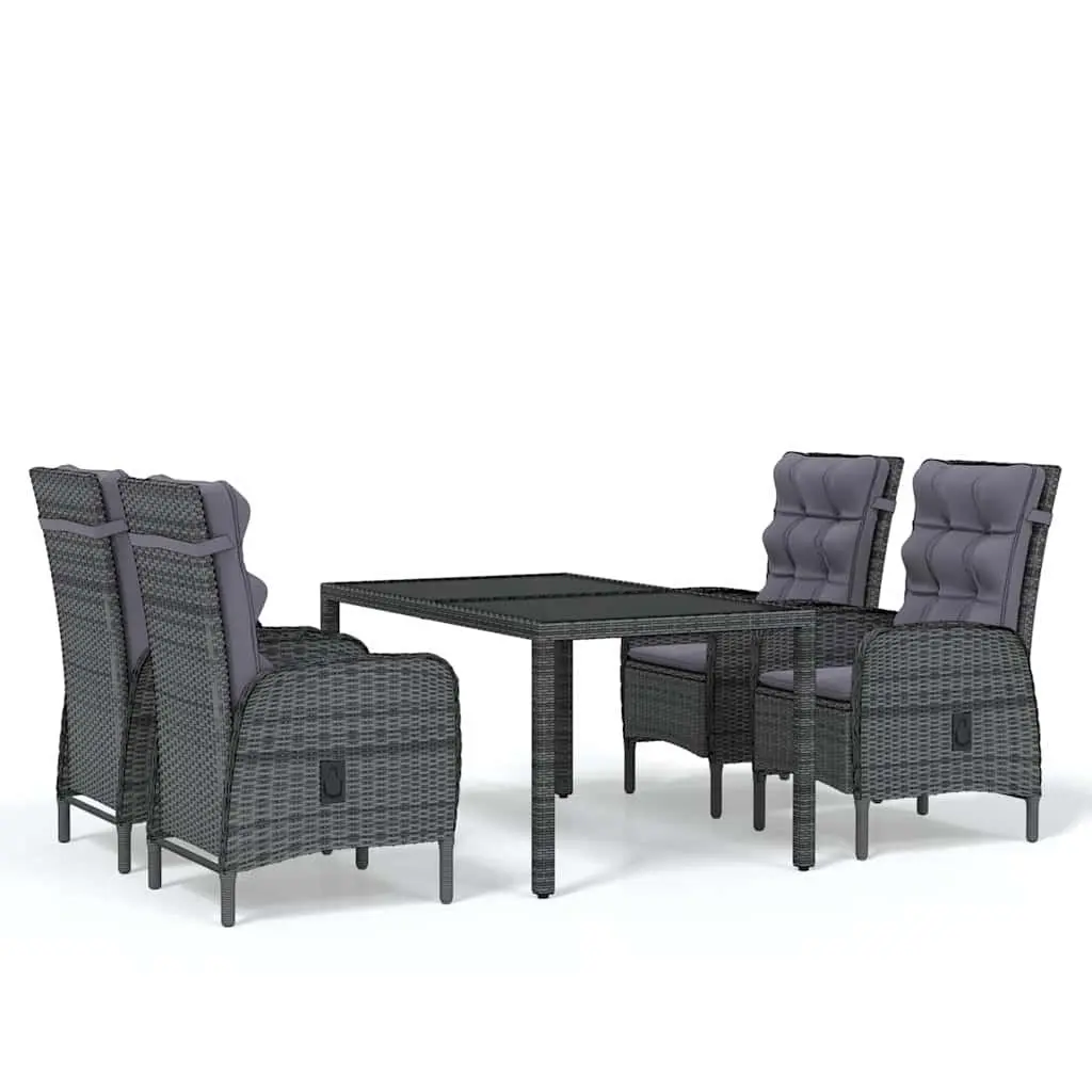 5 Piece Garden Dining Set Grey Outdoor Rattan Chairs Table Patio Furniture