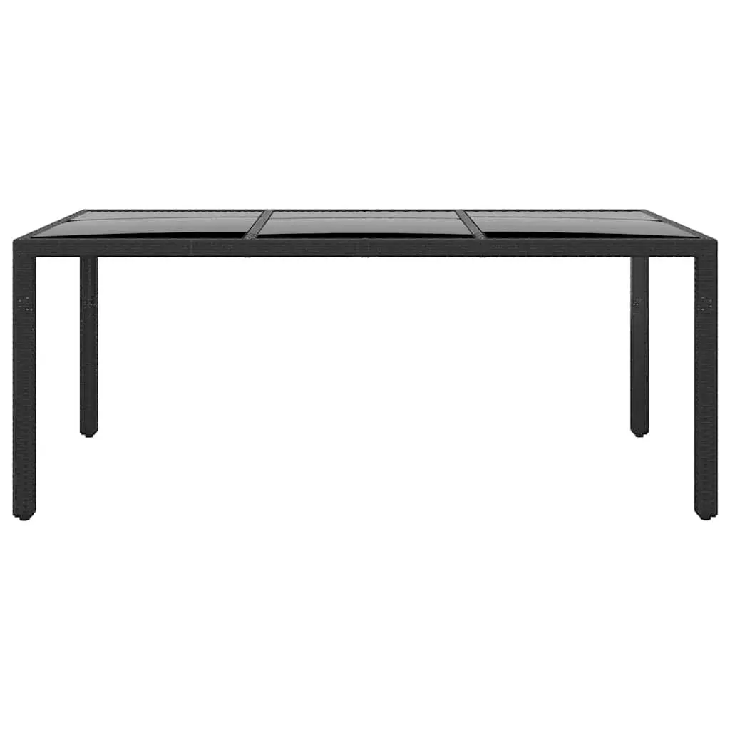 7 Piece Garden Dining Set Outdoor Furniture Black PE Rattan Steel Frame Glass Table Ergonomic Chairs