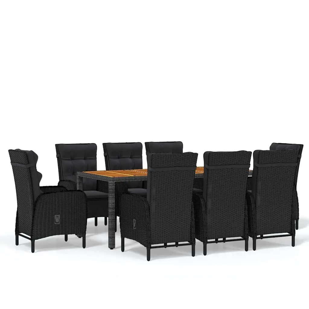 9 Piece Garden Dining Set Outdoor Patio Furniture Rattan Chairs Table Black