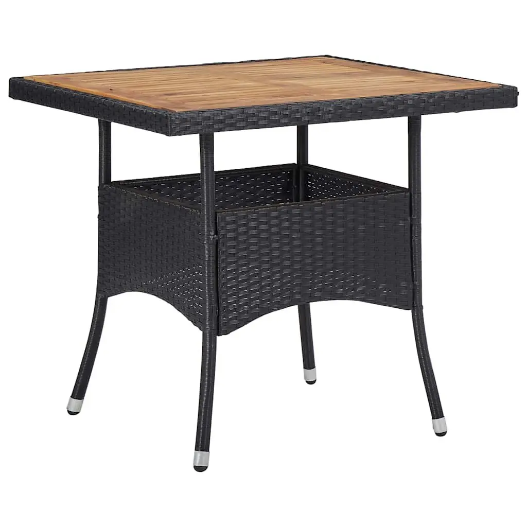 Outdoor Garden Dining Set 5 Piece Black Powder-Coated Steel Frame Weather-Resistant PE Rattan Acacia Wood Table Top