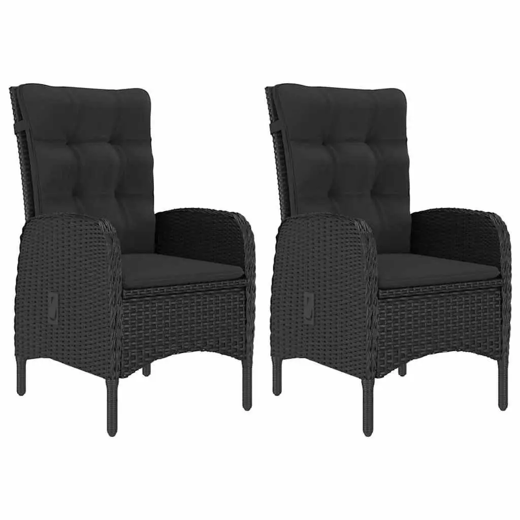 Garden Bistro Set 3 Piece Outdoor Patio Furniture Black Powder-coated Steel Lightweight Weather-resistant PE Rattan Glass Tabletop