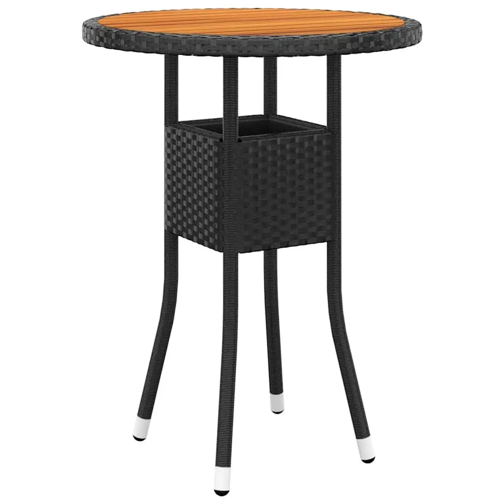 3 Piece Garden Bistro Set Black Poly Rattan Chairs Table Weather Resistant