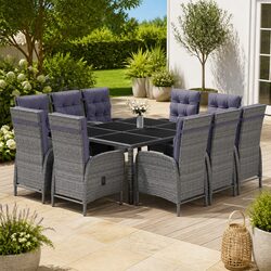11 Piece Outdoor Garden Dining Set Poly Rattan Chairs Table Patio Furniture Grey