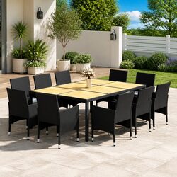 Garden Dining Set 11 Piece Outdoor Furniture Steel PE Rattan Black Patio